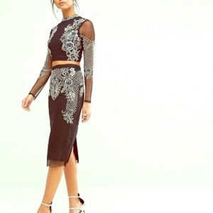 Embellished crop top and midi skirt